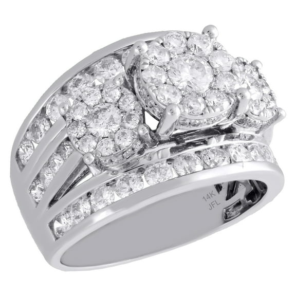 14K White Gold Three Solitaire Diamond Engagement Ring Flower Set 2.50 CT.