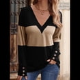 thumbnail image 4 of Blusas Elegantes e Informales para Mujer, con Bloques de Color, de Larga y Cuello en V, para Otoño. Camello M, 4 of 6