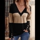thumbnail image 4 of Blusas Elegantes e Informales para Mujer, con Bloques de Color, de Larga y Cuello en V, para Otoño. Camello M, 4 of 6