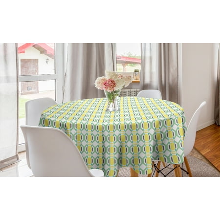 

Geometric Round Tablecloth Modernistic Continuous Pattern with Pastel Tone Octagons and Squares Circle Table Cloth Cover for Dining Room Kitchen Decor 60 Yellow and Pale Green by Ambesonne