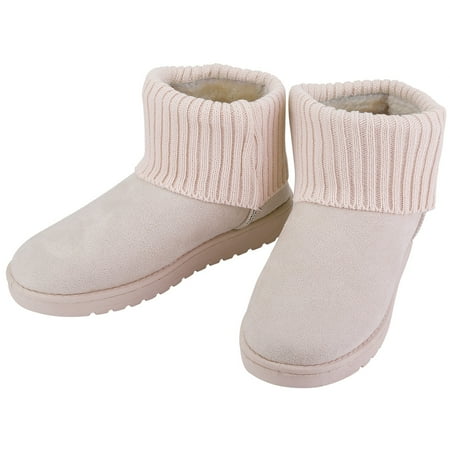 

N Polar Women Lady Snow Boots Suede Mid-Calf Boot Shoe Short Plush Warm Lining Shoes w/ Anti-slip Rubber Base Knitting Design