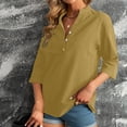 thumbnail image 5 of Cotton Linen Tops for Women 3/4 Sleeve Loose Fit Shirts Casual Button Solid Color V Neck Blouses 2026 Spring Dressy Lightweight Comfy Outfits Going Out Tops Ladies Fashion Trendy, 5 of 7