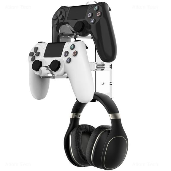 NiHome Clear Acrylic Game Controller Wall Hanger Stand, Dual Gamepad Controller & Headphone Hanger Holder for XBOX PS5 PS4 PS3 SWITCH, Wall Mount Stand Organizer for Gaming Accessories