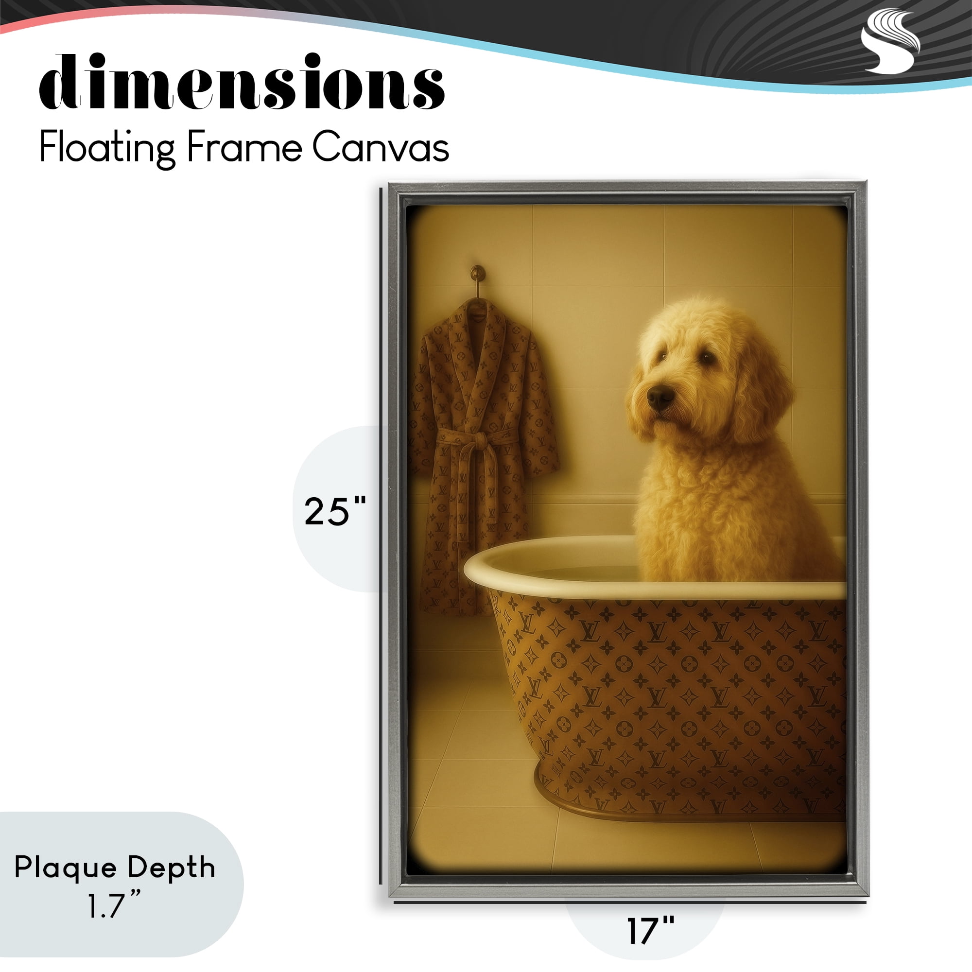 Stupell Industries Couture Dog in Luxury Tub Gray Framed Floater Canvas Wall Art, design by Grotto Studios