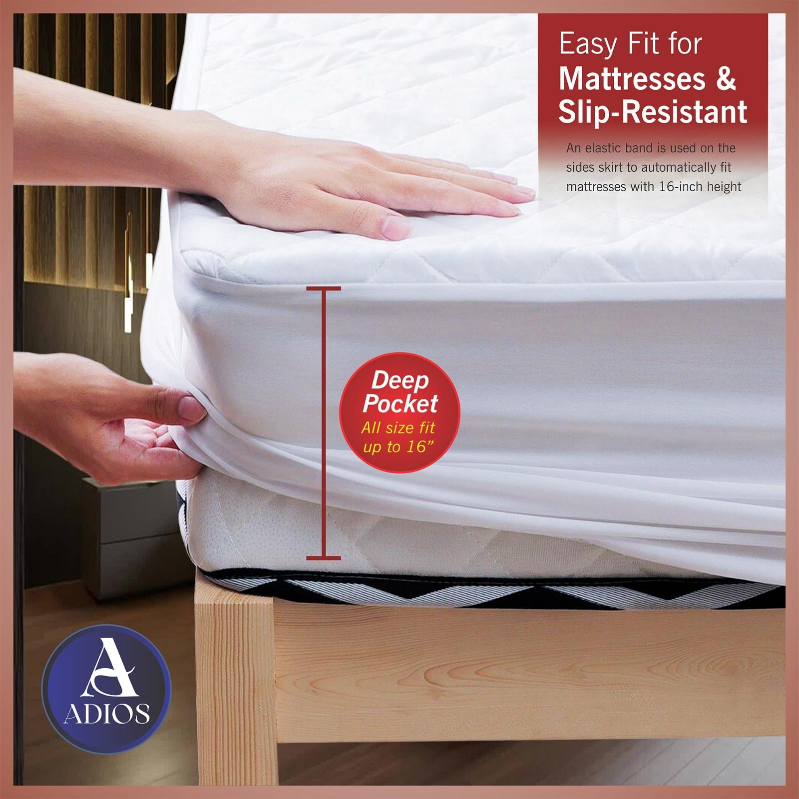 100% Waterproof Quilted Twin-XL Mattress Protector Mattress Pad Cover Size (80in x 39in) Stretches Up To 16in Deep - Soft and Fluffy Machine Washable Mattress cover - White Twin-XL