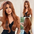 thumbnail image 2 of Amazon European and American Caucasian Women's Wig Side Part Bangs Scottish Gradient Orange Long Straight Hair with Curly Ends Wig, 2 of 4