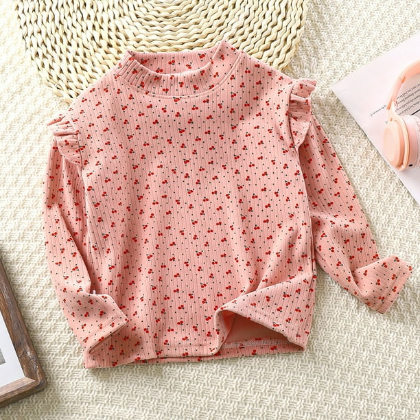Camisa de niña con estampado floral de otoño e invierno, camiseta de niña con mangas voladoras, camiseta de otoño para niña, camisa de niña con mangas voladoras a juego
