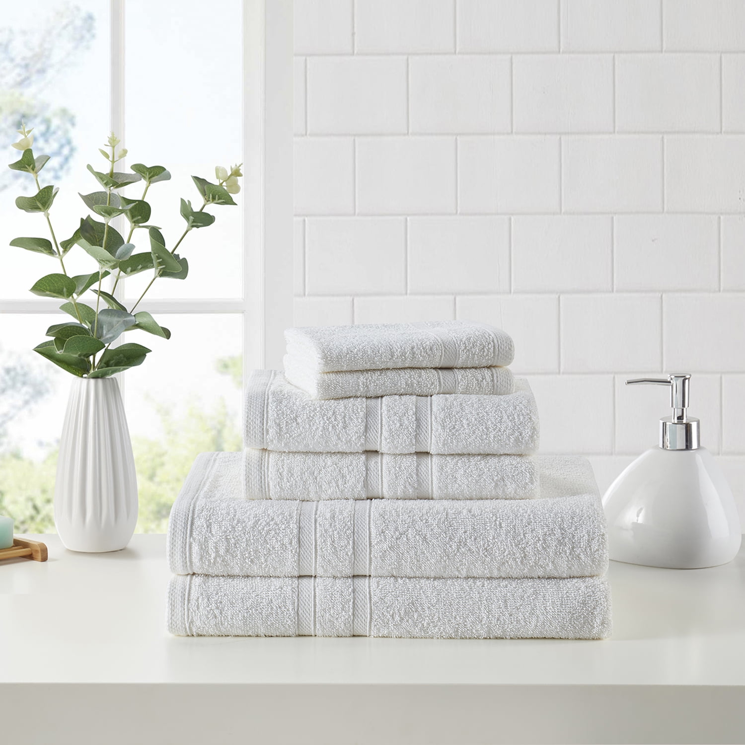 Clorox Bleach Friendly 6 Piece Towel Set, (2 Bath, 2 Hand, 2 Wash), White