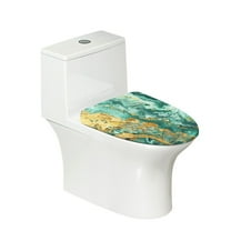 Xoenoiee Toilet Lid Cover Decorative Elastic Toilet Bowl Lid Cover Washable Elastic Edges Toilet Seat Lid Cover Fits Most Round, Elongated And Oblong Lids for Bathroom Decor, Green Golden Marble
