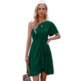 thumbnail image 1 of VISgogo Vestido de noche de verano para mujer Color sólido Un hombro Volantes Mini vestido de fiesta femenino VISgogo  moda, 1 of 9