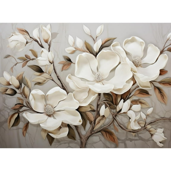 Gypsum White Magnolia Flower 5D Diamond Art Painting by Number Kits for Adults DIY Paint with Round Full Drill Diamond Gems Painting Art Craft for Home Wall Decor 15.8x19.8inch