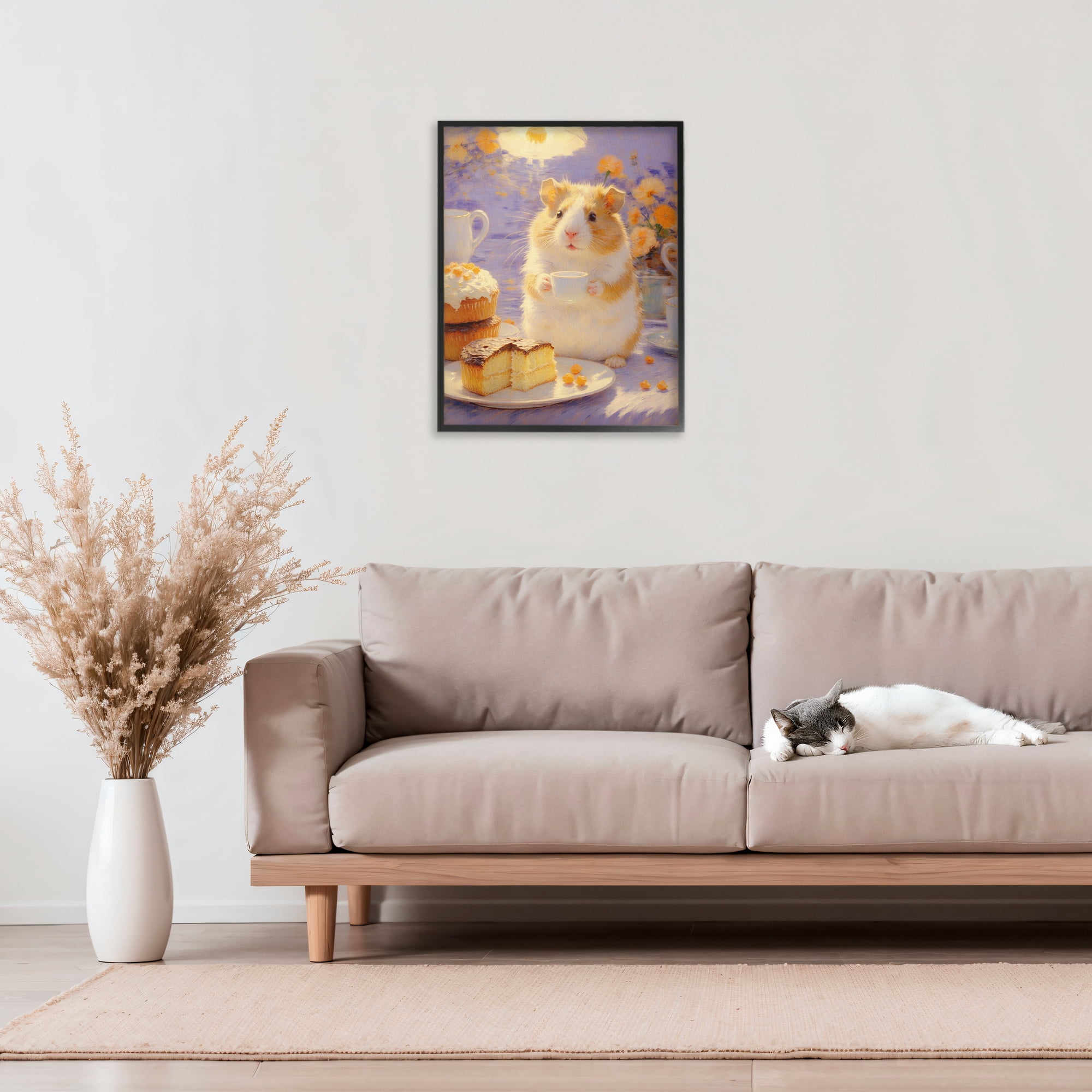 Stupell Industries Hamster Tea Party with Cake Black Framed Giclee Art, design by Angie Hawke
