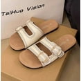 thumbnail image 2 of Women's Metallic Slide Sandals with Double Adjustable Buckle Straps - Comfortable & Stylish Summer Footwear, 2 of 10