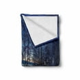 thumbnail image 2 of Forest Soft Flannel Fleece Blanket, Dark Night Camping Tent Photo in the Winter on the Snow Covered Lands by the Lake, Cozy Plush for Indoor and Outdoor Use, 60" x 80", Blue Orange, by Ambesonne, 2 of 6