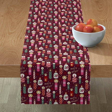 

Cotton Sateen Table Runner 108 - Christmas Candles Typography Dark Red Text Festive Celebrations Christmas Eve Advent Sparkle Look Print Custom Table Linens by Spoonflower