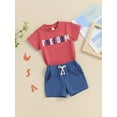 thumbnail image 5 of Aojekbee Baby Boys Shorts Set, Short Sleeve Embroidery Letters T-shirt with Elastic Waist Shorts Summer Outfit for 4th of July, 5 of 10