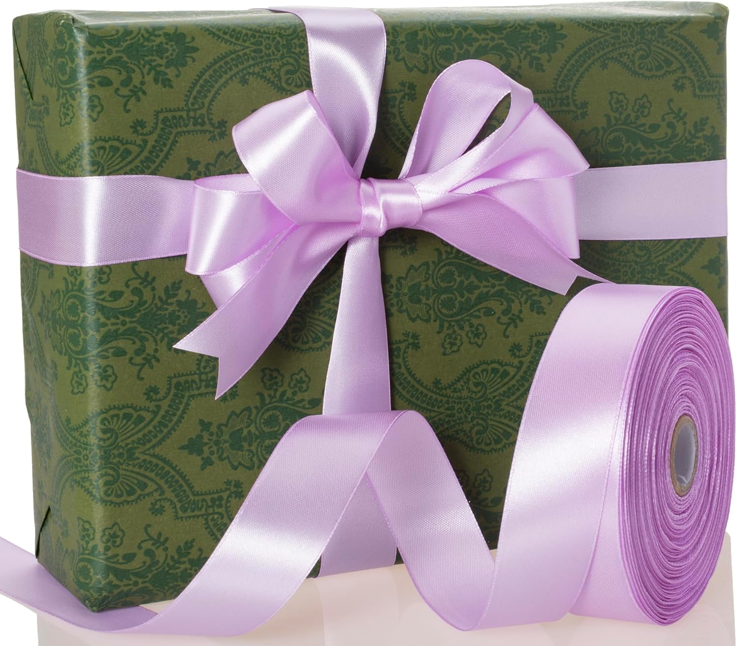 50 Yards 1 Inch Lilac Satin Ribbon, Single Face Polyester Solid Color Craft Fabric Ribbon for Handmade Roses, Gift Wrapping, Bouquets, Wedding, Christmas, and Party Decoration