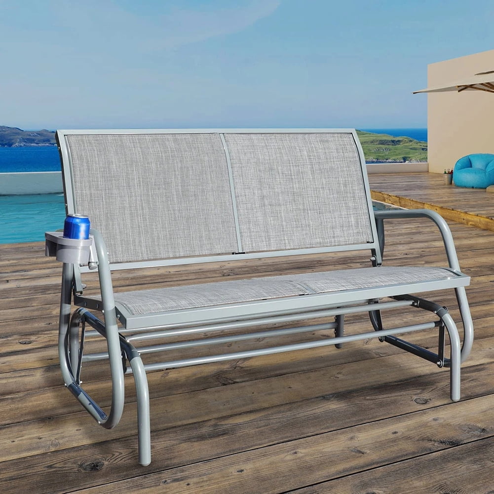 Kepooman 2-Person Outdoor Glider Bench with Cup Holder for Backyard Garden Porch, Grey Kepooman 2-Person Outdoor Glider Bench with Cup Holder for Backyard Garden Porch, Grey