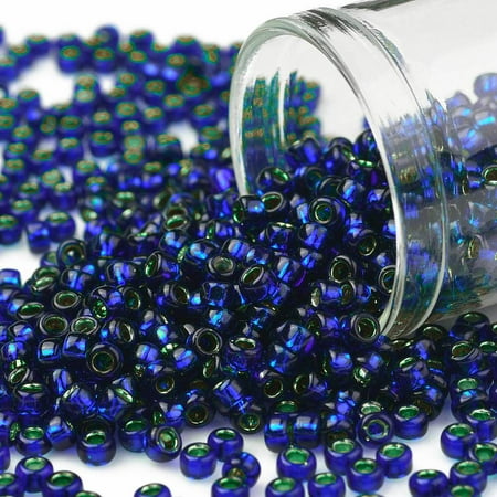 10 g TOHO Round Seed Beads Japanese Seed Beads (2203) Green Lined Cobalt 8/0 3mm Hole: 1mm 222pcs/10g