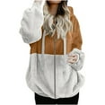 thumbnail image 2 of Womens Fall Fashion 2025 Fall Outfits for Women 2025 Loose Casual Solid Color Splicing Full Zipper With Pockets Hooded Plush Long Sleeved Jacket Top, 2 of 5