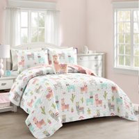 Make A Wish Southwest Llama Cactus Quilt White/Blush 4pc Set Full/Queen