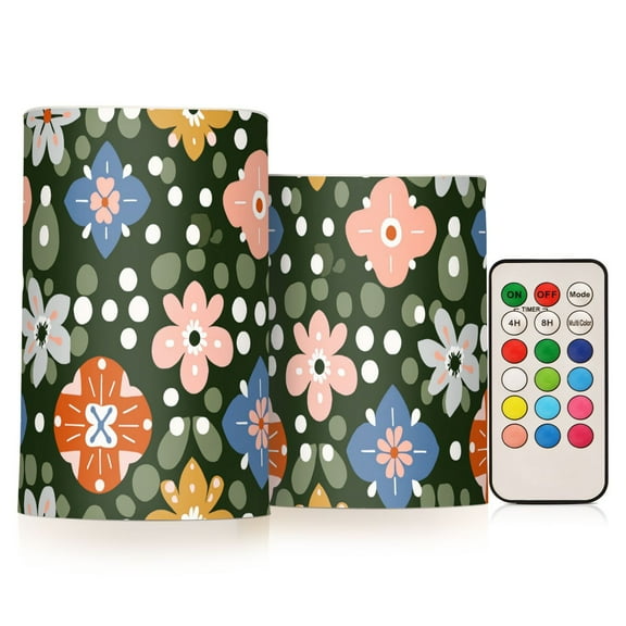 Yayeee Flameless Candles with Remote Flickering Battery Operated Multi Color Changing, Blue Geometric Flowers