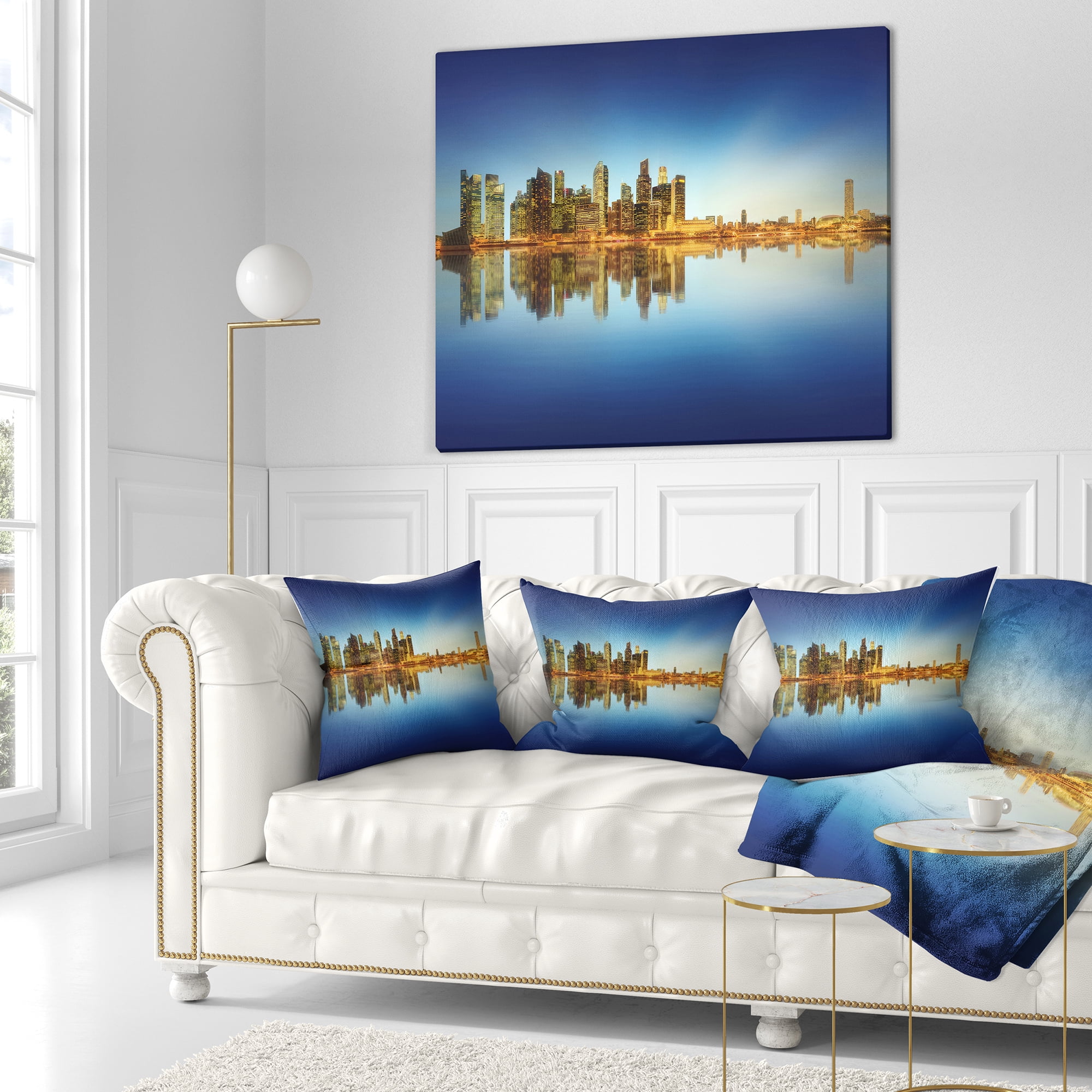 Designart Calm Singapore Skyline - Cityscape Photography Throw Pillow - 16x16