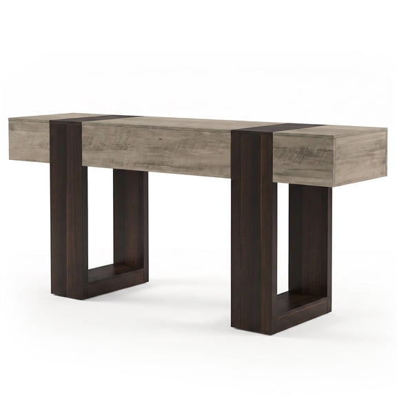 63-Inch Two-Tone Farmhouse Console Table for Entryway, Hallway or Behind Sofa – Long Narrow Wood Sofa Table with Shelf, Gray