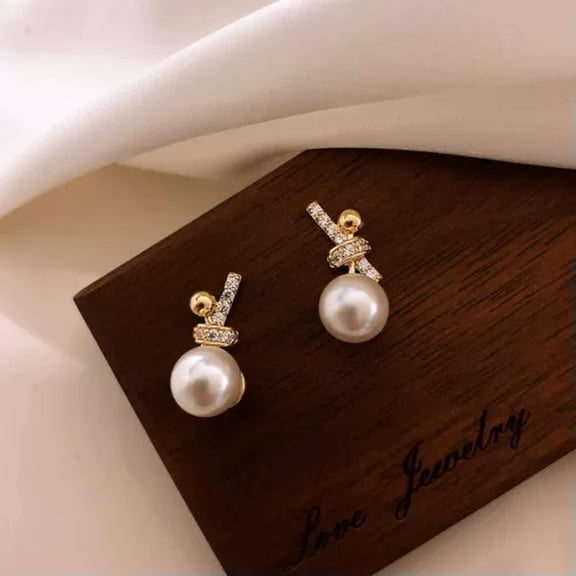 K-KED Elegant Women Pearl Crystal Ear Stud Earrings Drop Dangle Wedding Jewelry-Style 1