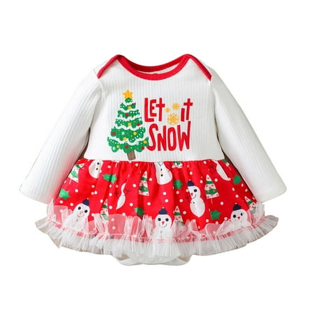 

Honeeladyy Winter Infant Newborn Baby Girls Christmas Romper Bodysuit Skirt Clothes White Clearance under 10$