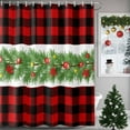 thumbnail image 3 of Christmas Shower Curtain, 36" x 72", Winter Pine Leaves Xmas Ball Floral Red Black Plaid Waterproof Bathroom Curtain Washable Shower Curtain Set with 12 Hooks, 3 of 6