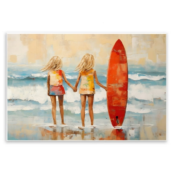 Stupell Industries Kids & Beach Surfboard People Painting Unframed Art Print Wall Art, 15 x 10
