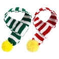 thumbnail image 1 of Bufanda de punto para perro con pompón blanco, pañuelo cálido, accesorios para vacaciones de invierno, bufandas para gatos, 2 piezas, 1 of 5