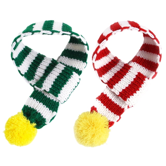 Bufanda de punto para perro con pompón blanco, pañuelo cálido, accesorios para vacaciones de invierno, bufandas para gatos, 2 piezas