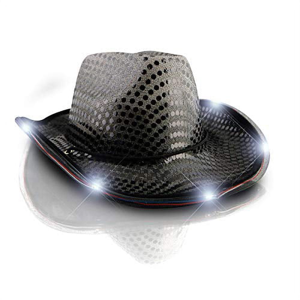 4621 Led Light Up Sequin Cowboy Hat - Unisex (black) Black Sequin Light Up LED Cowboy Hat - Walmart.com main image 3
