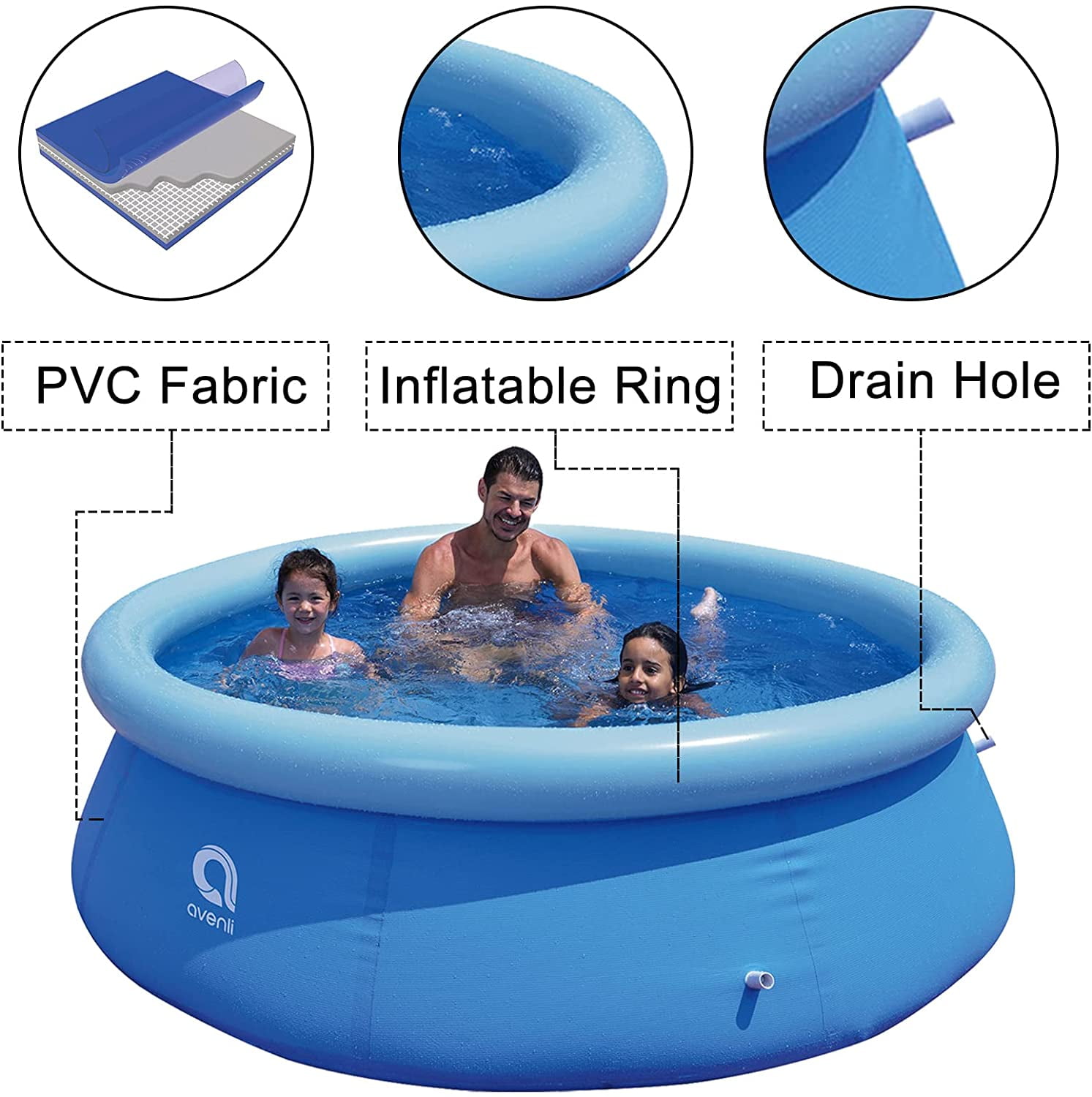 Tialoer Inflatable Top Ring Swimming Pools for Adults Outdoor Easy to Set Kids Kiddie Pool ± 12 ft X 36 in Blue 