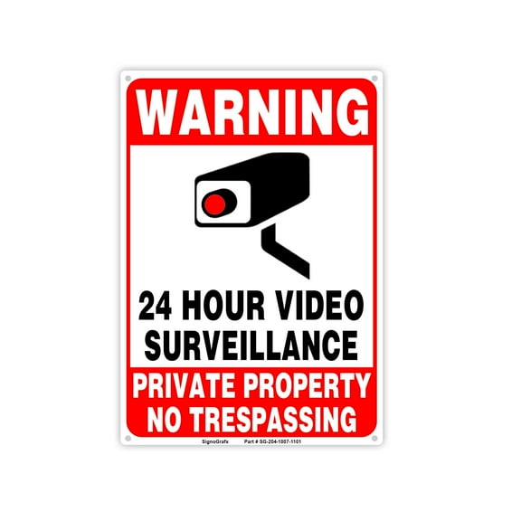SIGNOGRAFX 2-Pack 24 Hours video surveillance sign, Private Property No Trespassing Signs,10 x 7 Inches, Security camera for home, Business, Private Driveway Alert sign in, CCTV, Indoor Outdoor Use