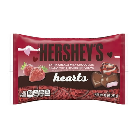 HERSHEYâ S Valentine's Extra Creamy Milk Chocolate Hearts with Strawberry Creme Filling, 10 oz