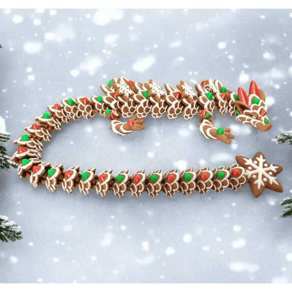 3D Printed Gingerbread Dragon, Articulating Joints, 3D Printed Posable Christmas Collectible, Unique Holiday Decor, Fantasy Gift, Dragon Ornament, Dragon Egg Dinosaur Toys