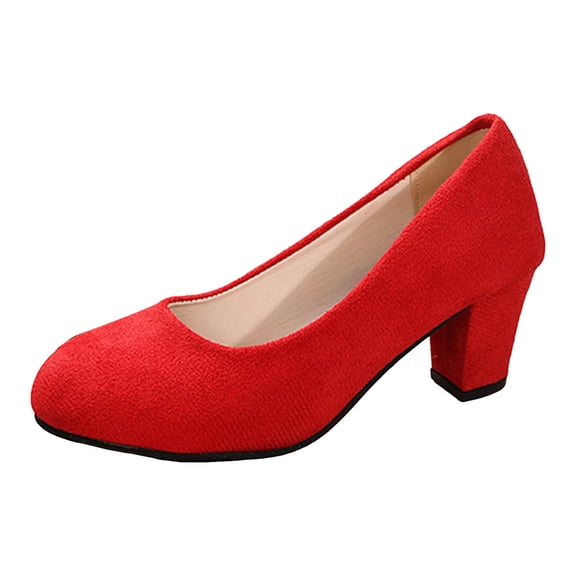 YLYL Women's Pumps Chunky Mid Heel Pointed Toe Slip on Wedding Office Evening Dress Shoes