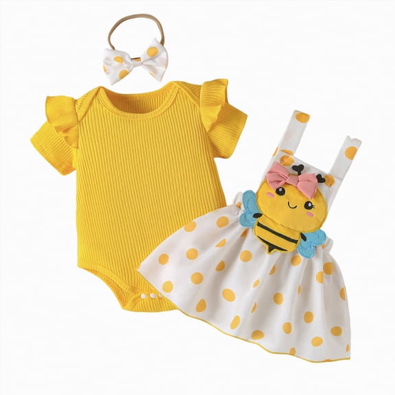 TOWED22 Newborn Baby Girl Outfit Letter Print Short Sleeve Bodysuit Romper Shirt Bloomers Shorts Set Summer Clothes Yellow,12-18 M