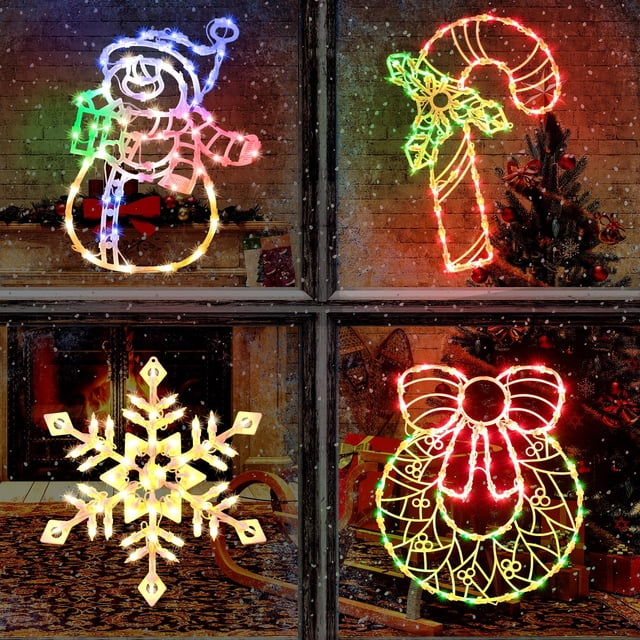 Luces navideñas para ventana Minetom, paquete de 4 siluetas, 41 cm
