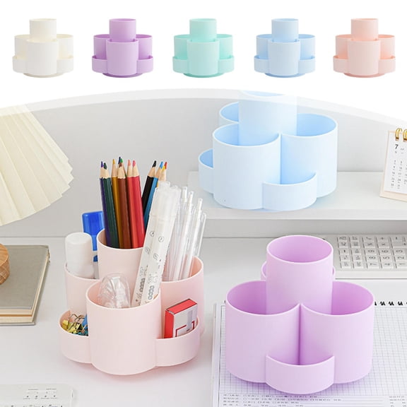 Pen Holder Rotating 7 Compartments, 360 Degree Desk Organizer Large Capacity Pencil Cup for Office Makeup Brushes by PALIFEUR