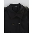 thumbnail image 6 of Female Short Trench Coat Oversized Double Breasted Stand Collar Cropped Jacket Fall Casual Work Outerwear Black L, 6 of 10
