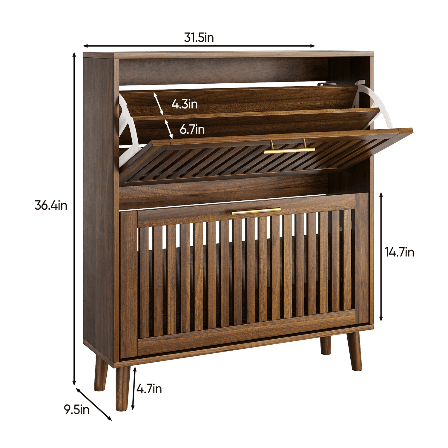 Hommoo 31.5-inch Shoe Cabinet, 2 Flip Drawers Freestanding Shoe Cabinet, Suitable for Corridors and Entrances, Walnut