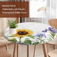 thumbnail image 3 of Sunflower Round Tablecloth 36-44 Inch Round Fitted Table Cloth with Elastic Edge, Yellow Purple Summer Botanical Rustic Waterproof Table Cover Protector for Outdoor Picnic Party Dining, 3 of 6