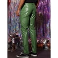 thumbnail image 3 of Unique Bargains Men's Faux Leather Pants Slim Fit Solid Nightclub Disco Trousers 34 Green, 3 of 6
