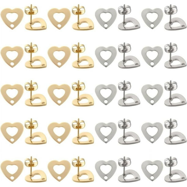 40 piezas de aretes de corazón chapados en oro real de 24 quilates con agujeros para manualidades de aretes colgantes.