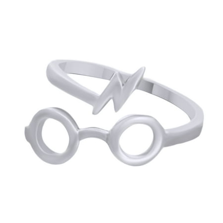 Glass Stone Ring - Harry Potter Glasses Lightening Bolt Open Ring In 14K White Gold Over Sterling Silver