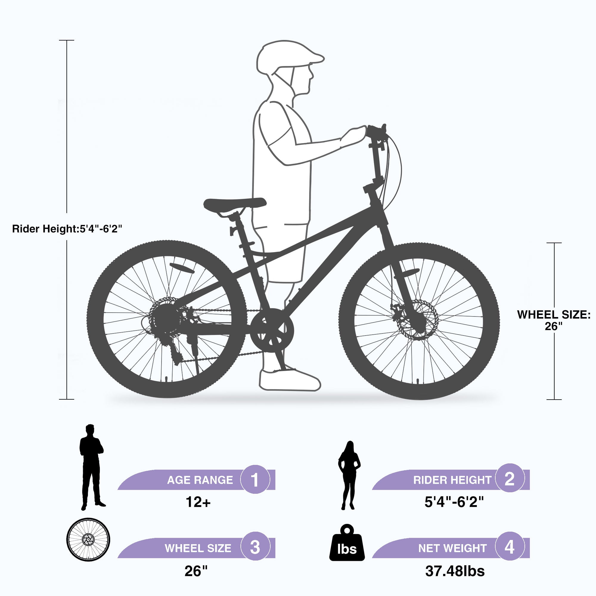 Aukfa 26" Freestyle BMX Bikes,Kids Mountain Bike for Boys Girls,Shimano 7 Speed,Double Disc Brakes,Purple